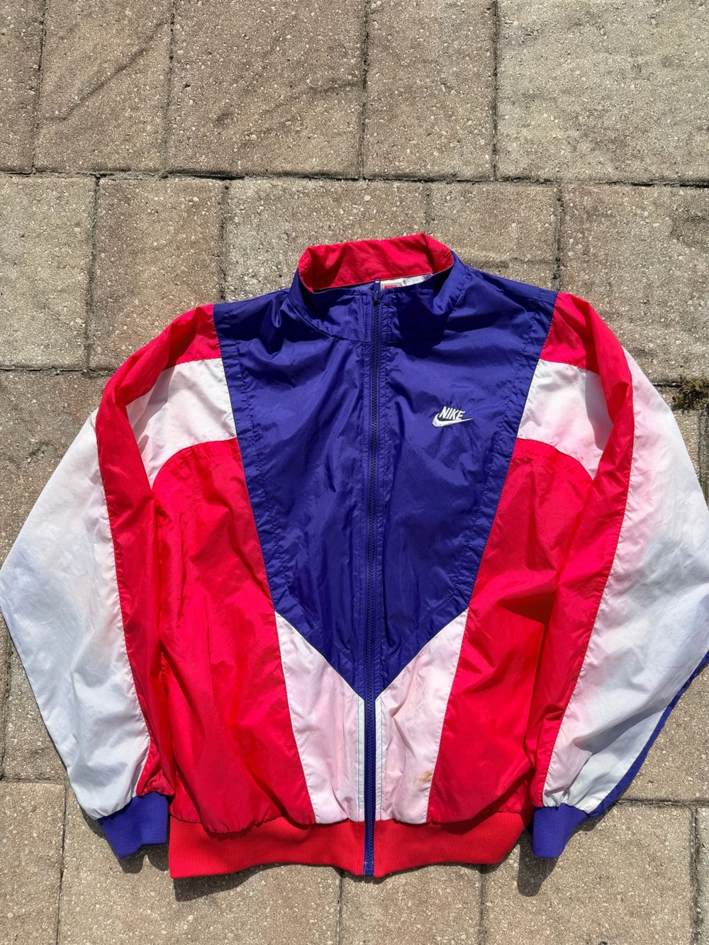 Vintage Nike Gray Tag Windbreaker Jacket Large Red White Blue Color Block
